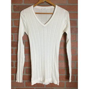 Brunello Cucinelli Womens Rib Sweater Top White Size XL Metallic Silver Trim V N